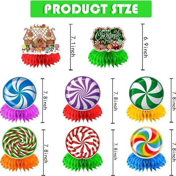 8 Pcs Candyland Christmas Decorations 3D Double Side Honeycomb Centerpieces - Picture 4 of 7